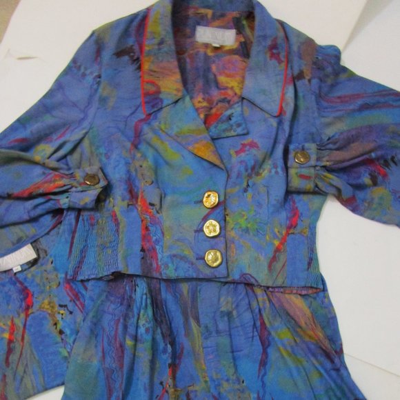 80s Rayon Cropped Jacket Tank Shorts Suit Abstract T - Picture 2 of 13